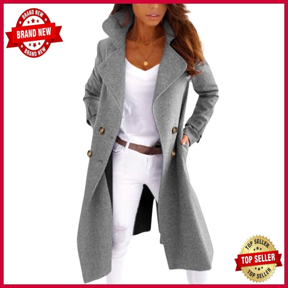 Wool Blend Pea Coat Double Breast Long Winter Coat Business Casual